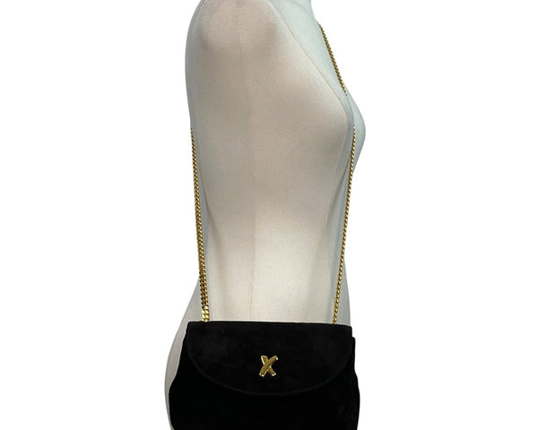 Paloma Picasso Black Suede Gold Chain Strap & "X" Detail Crossbody bag Size S