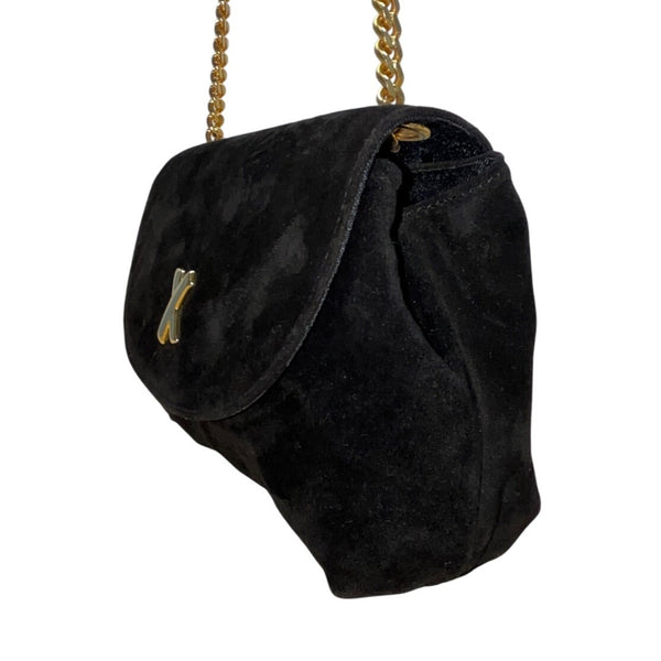 Paloma Picasso Black Suede Gold Chain Strap & "X" Detail Crossbody bag Size S