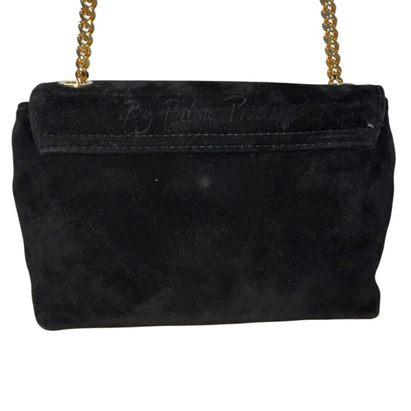 Paloma Picasso Black Suede Gold Chain Strap & "X" Detail Crossbody bag Size S