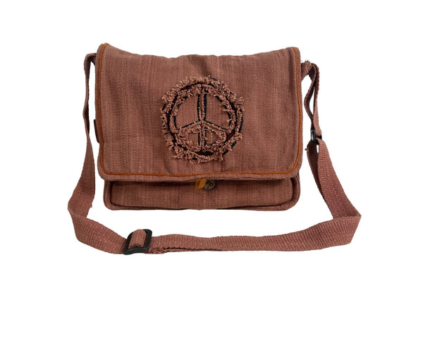 Kathmandu Imports Women's Brown Peace Symbol Embroidered Crossbody Bag Sz M