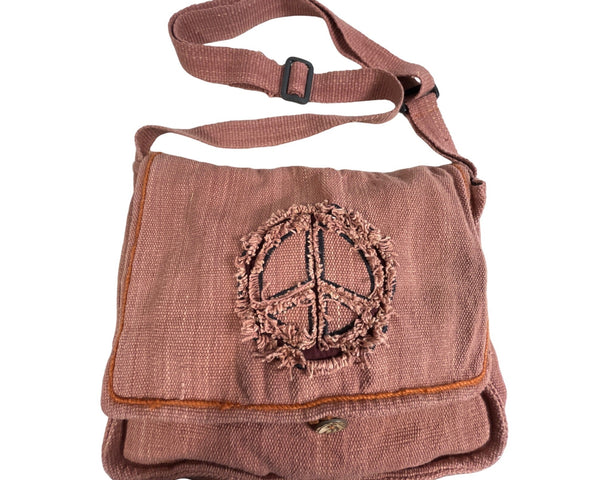 Kathmandu Imports Women's Brown Peace Symbol Embroidered Crossbody Bag Sz M
