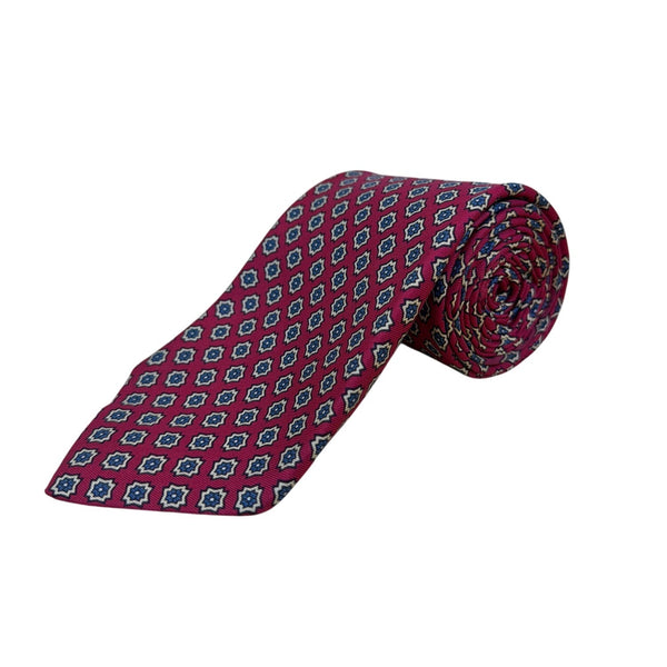 Vintage Brooks Brothers Red & Blue Silk Necktie Star Geometric Pattern USA-Made