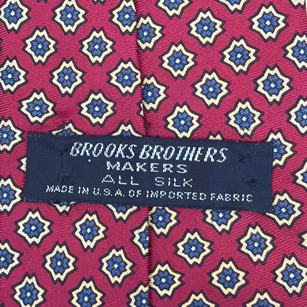 Vintage Brooks Brothers Red & Blue Silk Necktie Star Geometric Pattern USA-Made