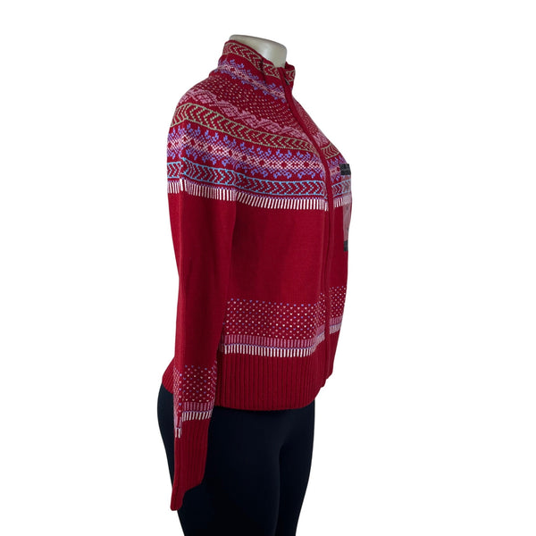 Liz Claiborne Womens Red Acrylic Full-Zip Sweater Nordic Knit Size M - New
