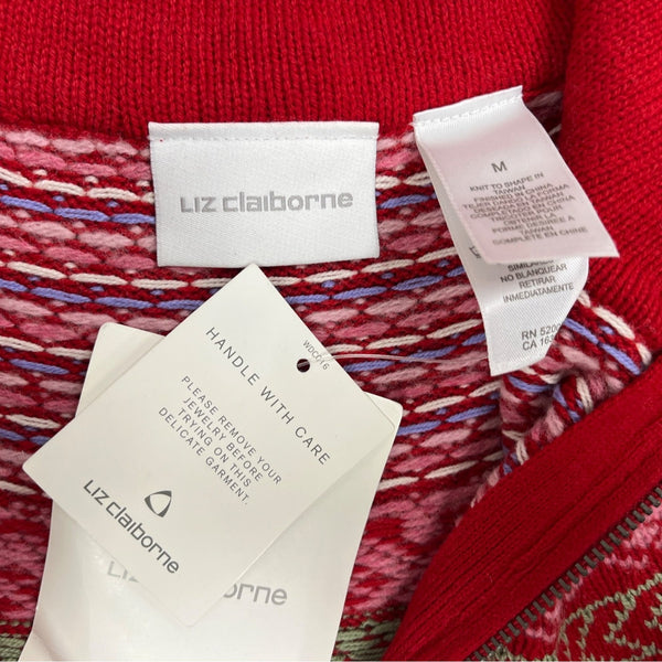 Liz Claiborne Womens Red Acrylic Full-Zip Sweater Nordic Knit Size M - New