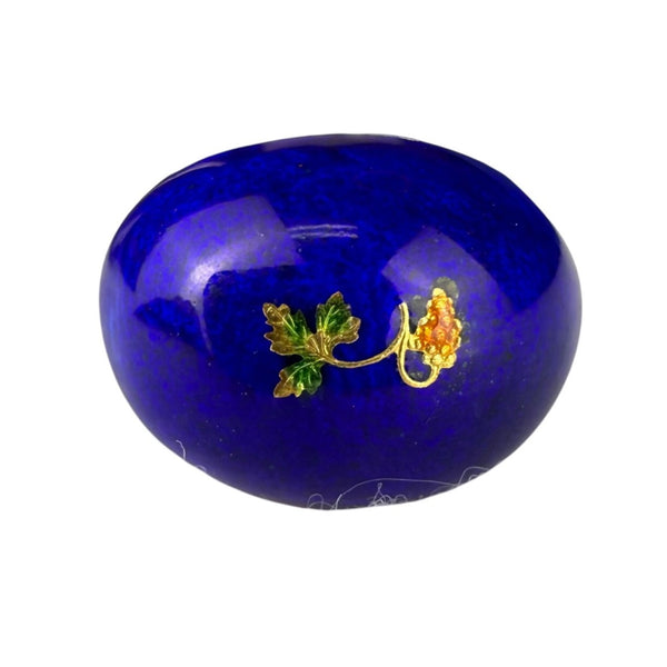 Vintage Silver Tone Enamel Ring With Blue Floral Grapevine Design Unique Size 6