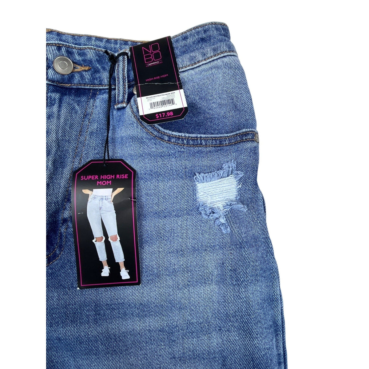 NOBO No Boundaries Women's High Rise Blue Jeans Distressed Medium Wash Sz 9 New