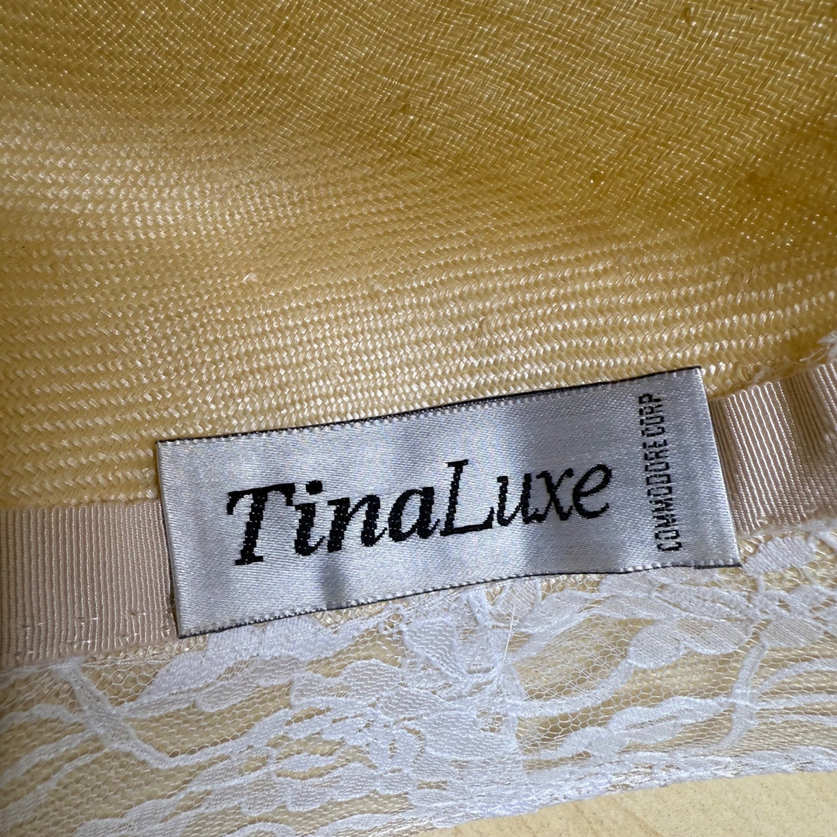 TinaLuxe Womens Beige Lace Wide Brim Cloche Hat White Lace Band Flower Accent OS