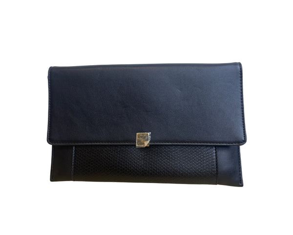 A New Day Womens Black Non-Leather Clutch With Strap Textured Design Recycled Materials