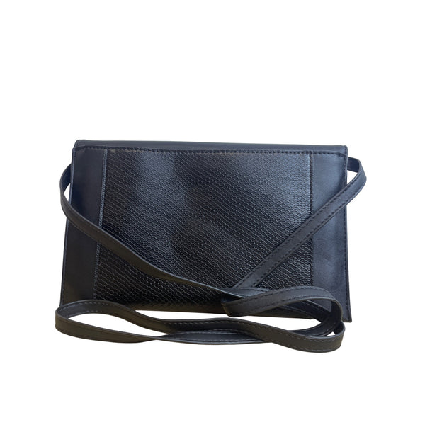 A New Day Womens Black Non-Leather Clutch With Strap Textured Design Recycled Materials