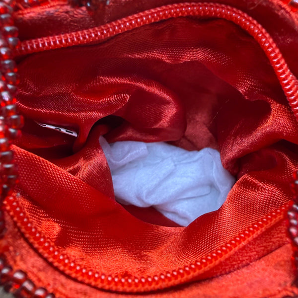 Beaded Christmas Tree Holiday Purse Red Green Handbag with Zipper & Handles