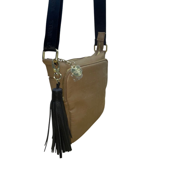 Steve Madden Women’s Tan Faux Leather Tassel Accent Adjustable Strap Crossbody