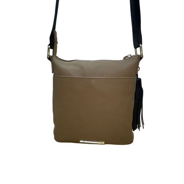 Steve Madden Women’s Tan Faux Leather Tassel Accent Adjustable Strap Crossbody