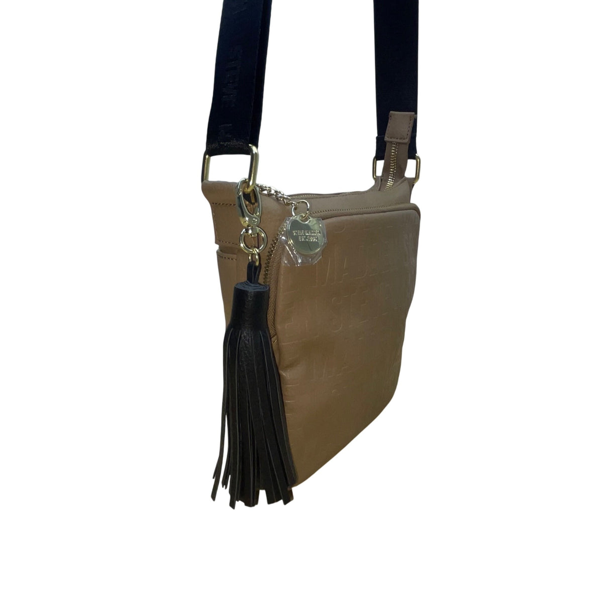 Steve Madden Women’s Tan Faux Leather Tassel Accent Adjustable Strap Crossbody