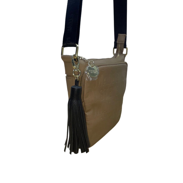 Steve Madden Women’s Tan Faux Leather Tassel Accent Adjustable Strap Crossbody