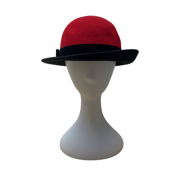 Vintage Dofan Red & Black Felt Wool Bowler Hat - 22in Circumferemnce
