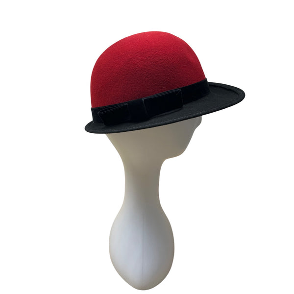 Vintage Dofan Red & Black Felt Wool Bowler Hat - 22in Circumferemnce