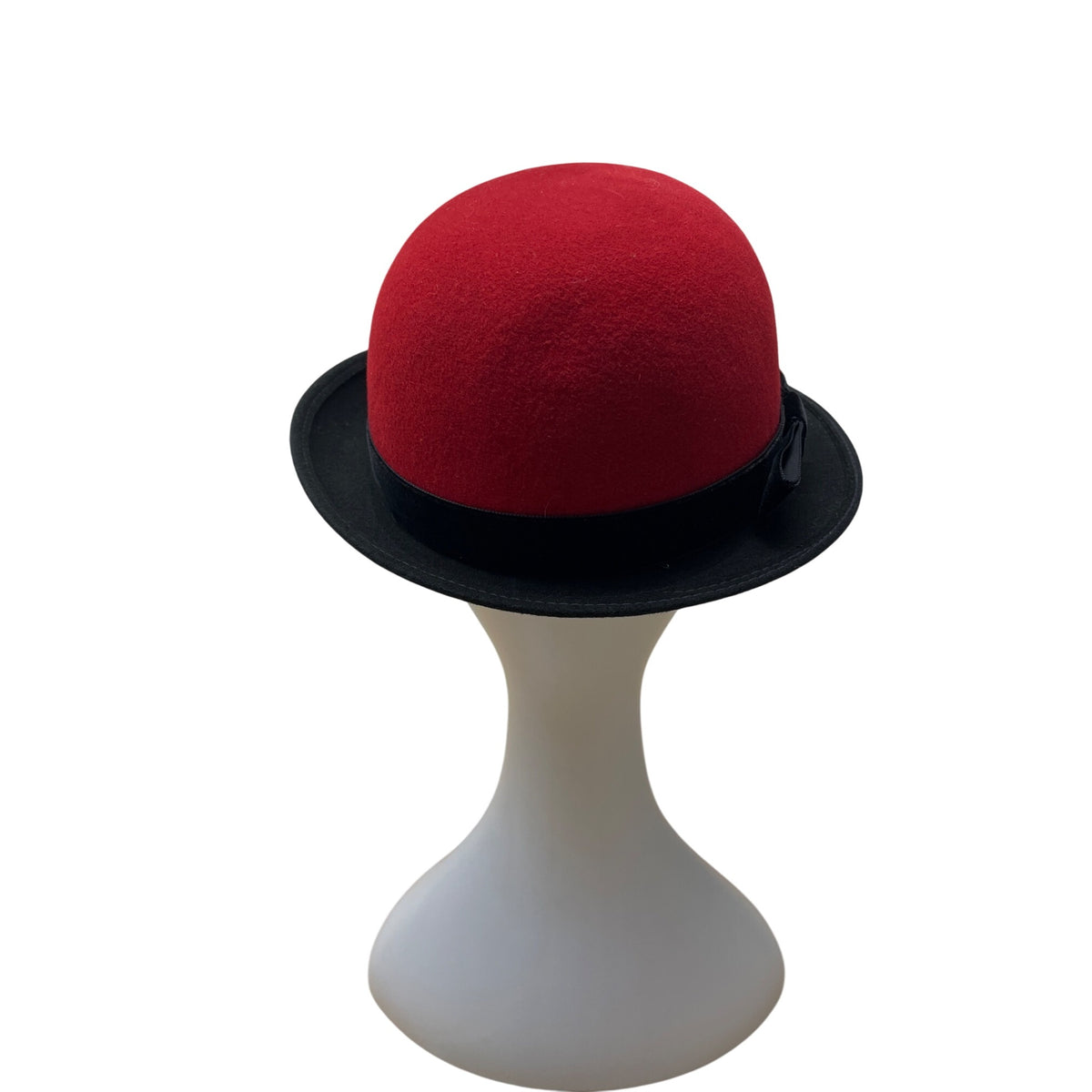 Vintage Dofan Red & Black Felt Wool Bowler Hat - 22in Circumferemnce