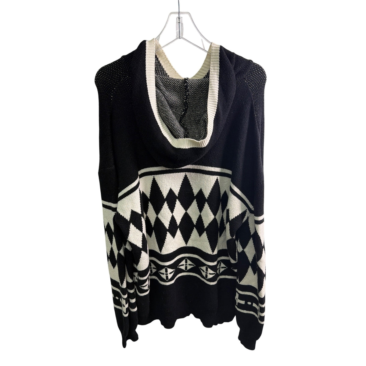 Steady Hands Unisex Black & White Knit Hooded Sweater With Geometric Pattern OS Steady Hands Unisex Black & White Knit Hooded Sweater With Geometric Pattern OS