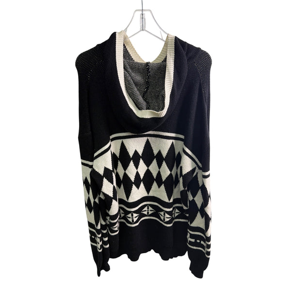 Steady Hands Unisex Black & White Knit Hooded Sweater With Geometric Pattern OS Steady Hands Unisex Black & White Knit Hooded Sweater With Geometric Pattern OS