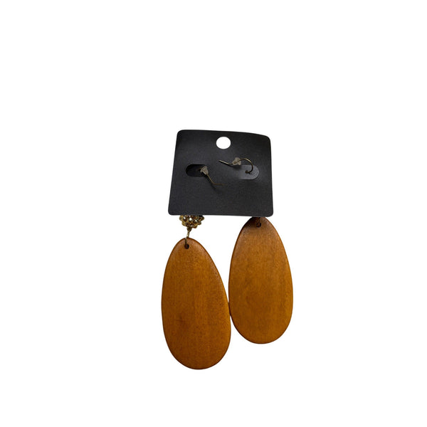Wooden Drop Earrings With Gold-Tone Stud & Ball Detailing By Michelle