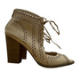 Restricted Womens Beige Peep-Toe Lace-Up Back Zipper Heeled Sandals Sz 8.5