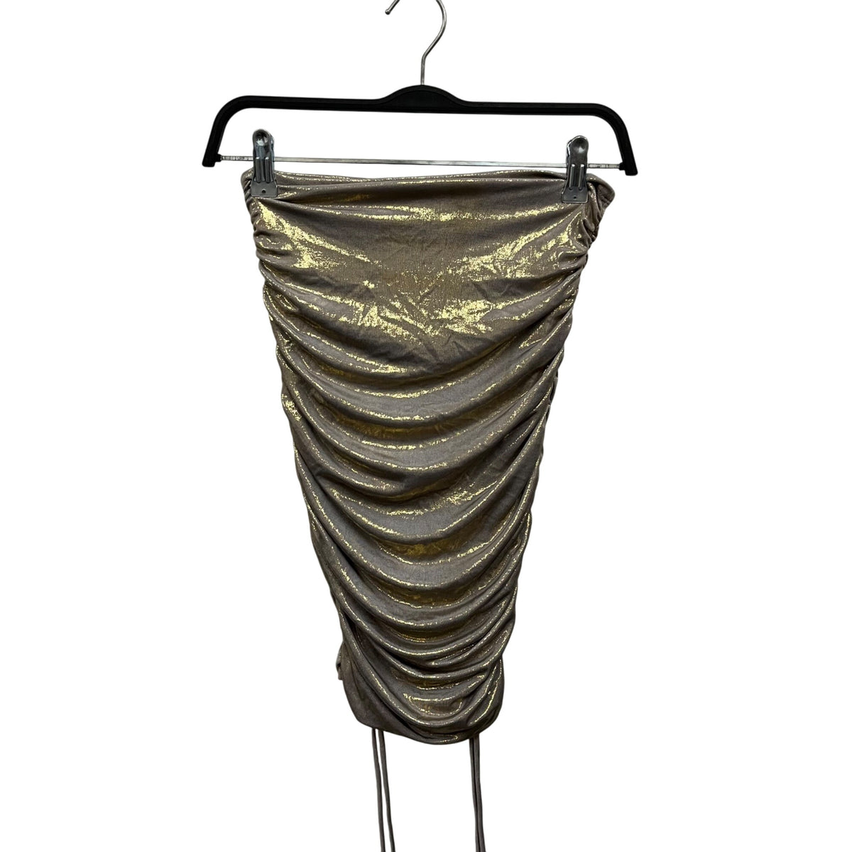 Fashion Nova Women Gold Metallic 2-Piece Long Sleeve Crop Top & Ruched Midi Skirt