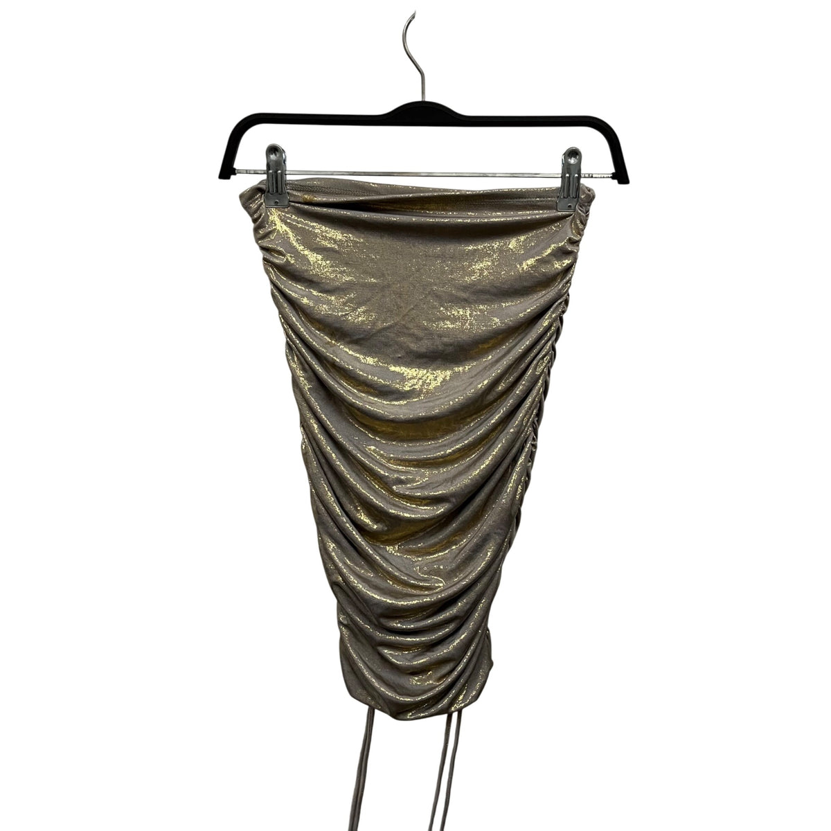 Fashion Nova Women Gold Metallic 2-Piece Long Sleeve Crop Top & Ruched Midi Skirt