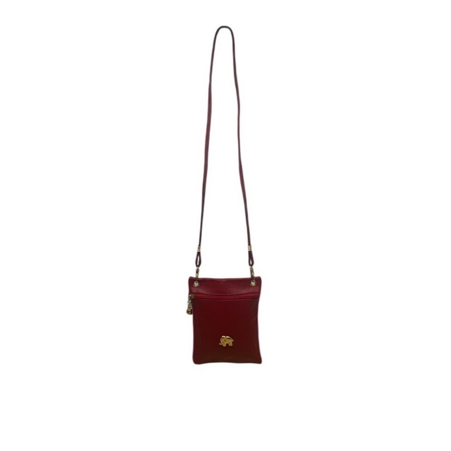 Gold Elephant Charm Red Faux Leather Crossbody Bag with Adjustable Strap Sz S