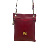 Gold Elephant Charm Red Faux Leather Crossbody Bag with Adjustable Strap Sz S