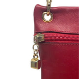 Gold Elephant Charm Red Faux Leather Crossbody Bag with Adjustable Strap Sz S