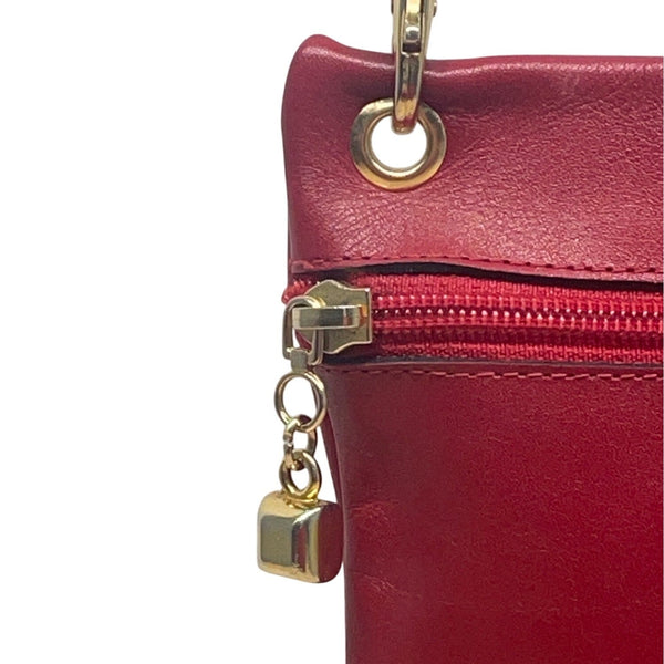 Gold Elephant Charm Red Faux Leather Crossbody Bag with Adjustable Strap Sz S