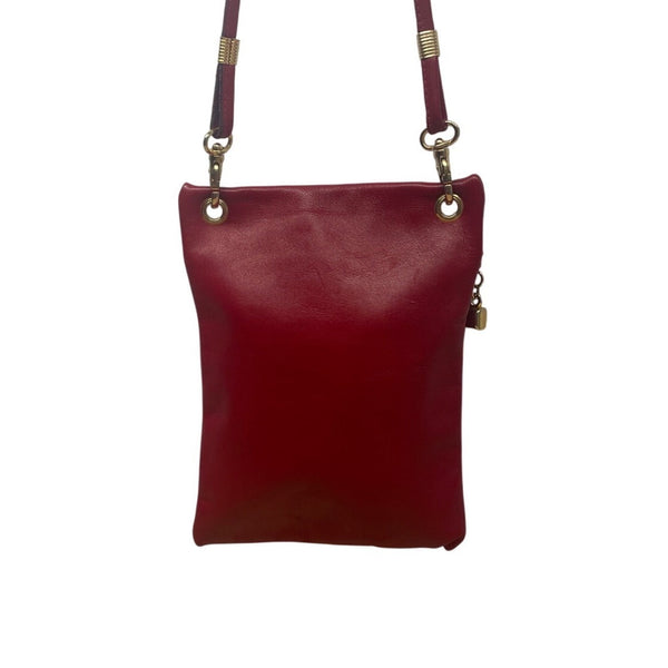 Gold Elephant Charm Red Faux Leather Crossbody Bag with Adjustable Strap Sz S