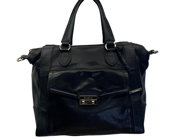 Cole Haan Women’s Black Leather With Front Pocket & Dual Top Handles Satchel Bag