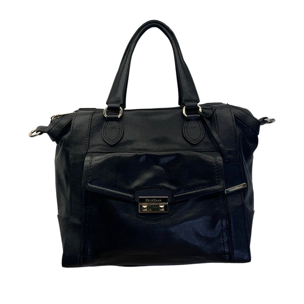 Cole Haan Women’s Black Leather With Front Pocket & Dual Top Handles Satchel Bag