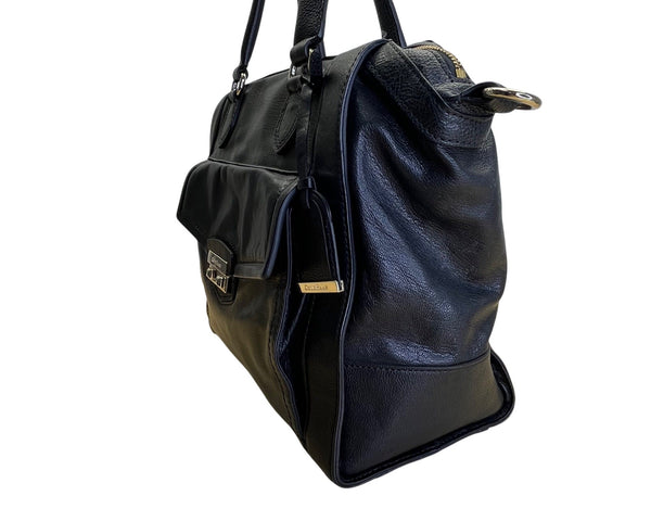 Cole Haan Women’s Black Leather With Front Pocket & Dual Top Handles Satchel Bag