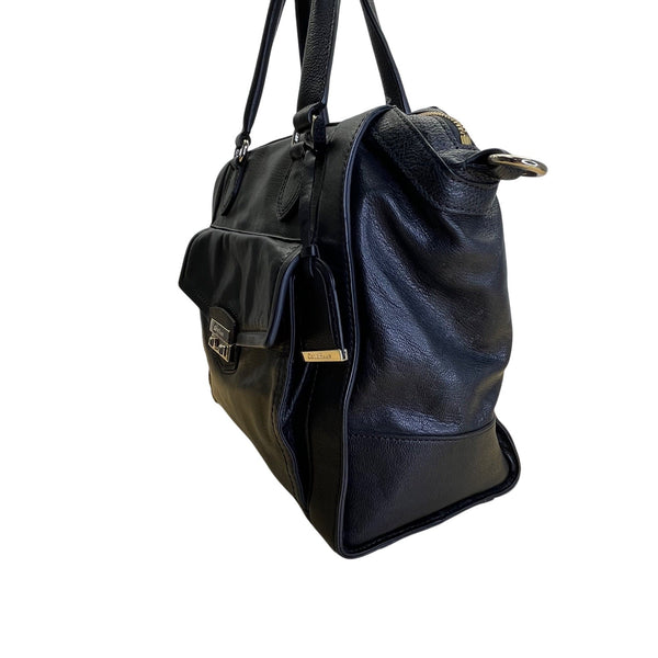 Cole Haan Women’s Black Leather With Front Pocket & Dual Top Handles Satchel Bag