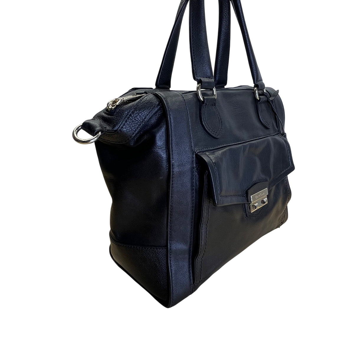 Cole Haan Women’s Black Leather With Front Pocket & Dual Top Handles Satchel Bag
