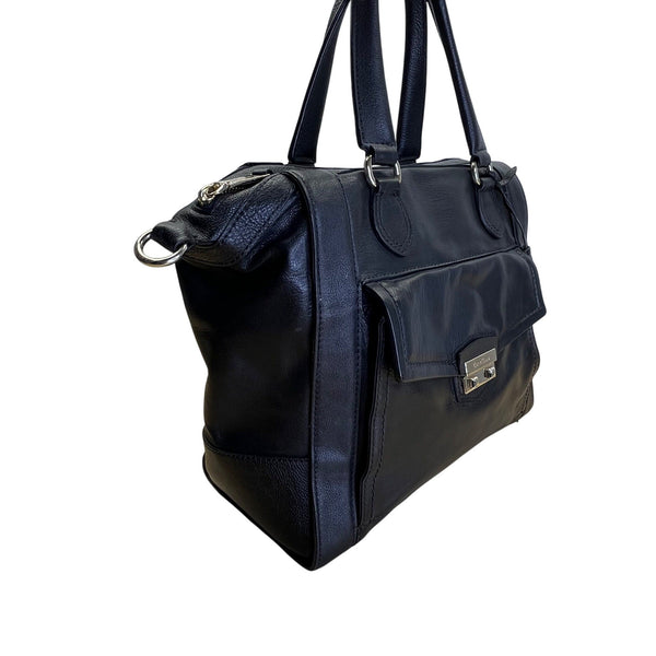 Cole Haan Women’s Black Leather With Front Pocket & Dual Top Handles Satchel Bag
