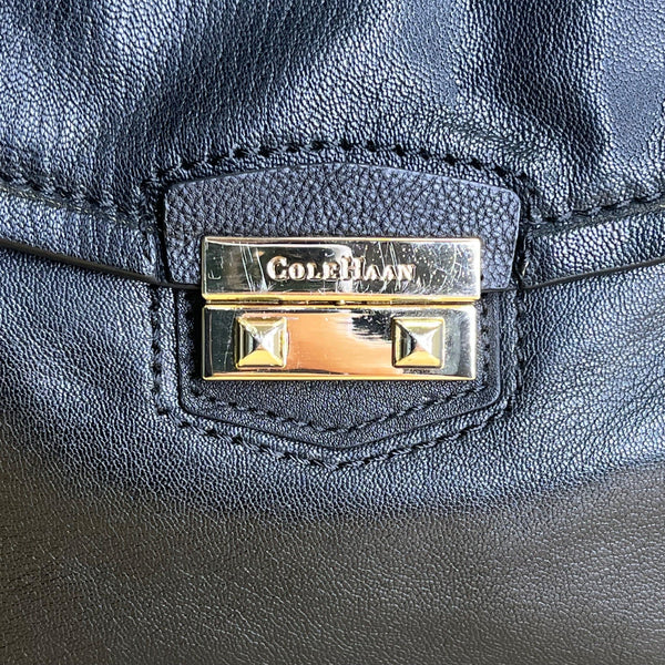 Cole Haan Women’s Black Leather With Front Pocket & Dual Top Handles Satchel Bag