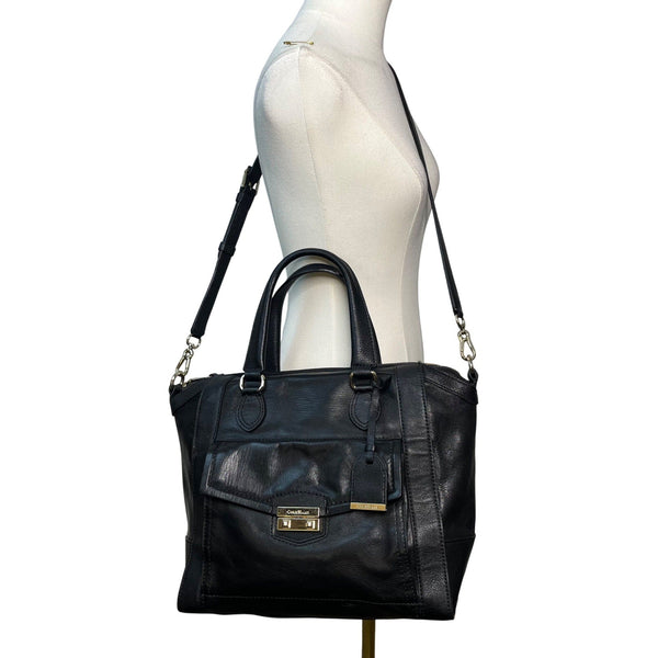 Cole Haan Women’s Black Leather With Front Pocket & Dual Top Handles Satchel Bag