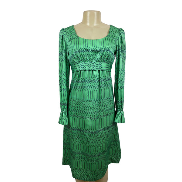 Unbranded Women's Green Blue Squared Collar Long Sleeve Dress