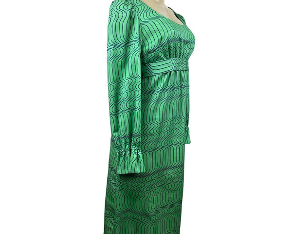 Unbranded Women's Green Blue Squared Collar Long Sleeve Dress