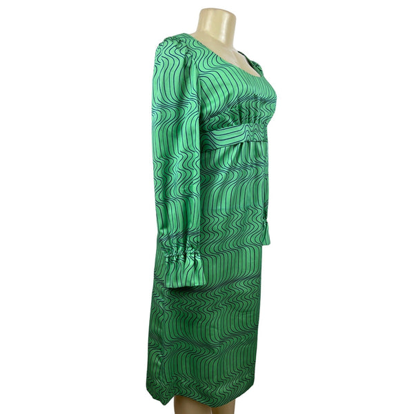 Unbranded Women's Green Blue Squared Collar Long Sleeve Dress