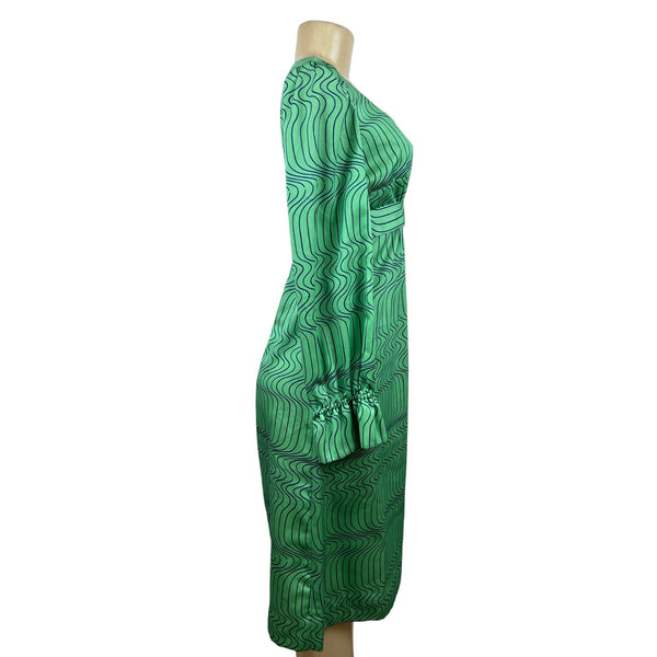 Unbranded Women's Green Blue Squared Collar Long Sleeve Dress