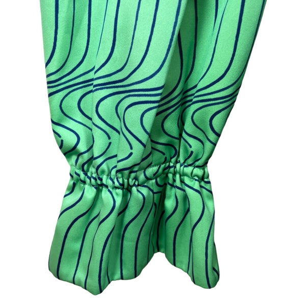 Unbranded Women's Green Blue Squared Collar Long Sleeve Dress