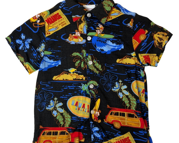 Vintage Disney Store Hawaiian Shirt Short Sleeve Black Multicolor Kids Size XS