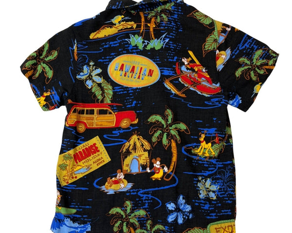 Vintage Disney Store Hawaiian Shirt Short Sleeve Black Multicolor Kids Size XS