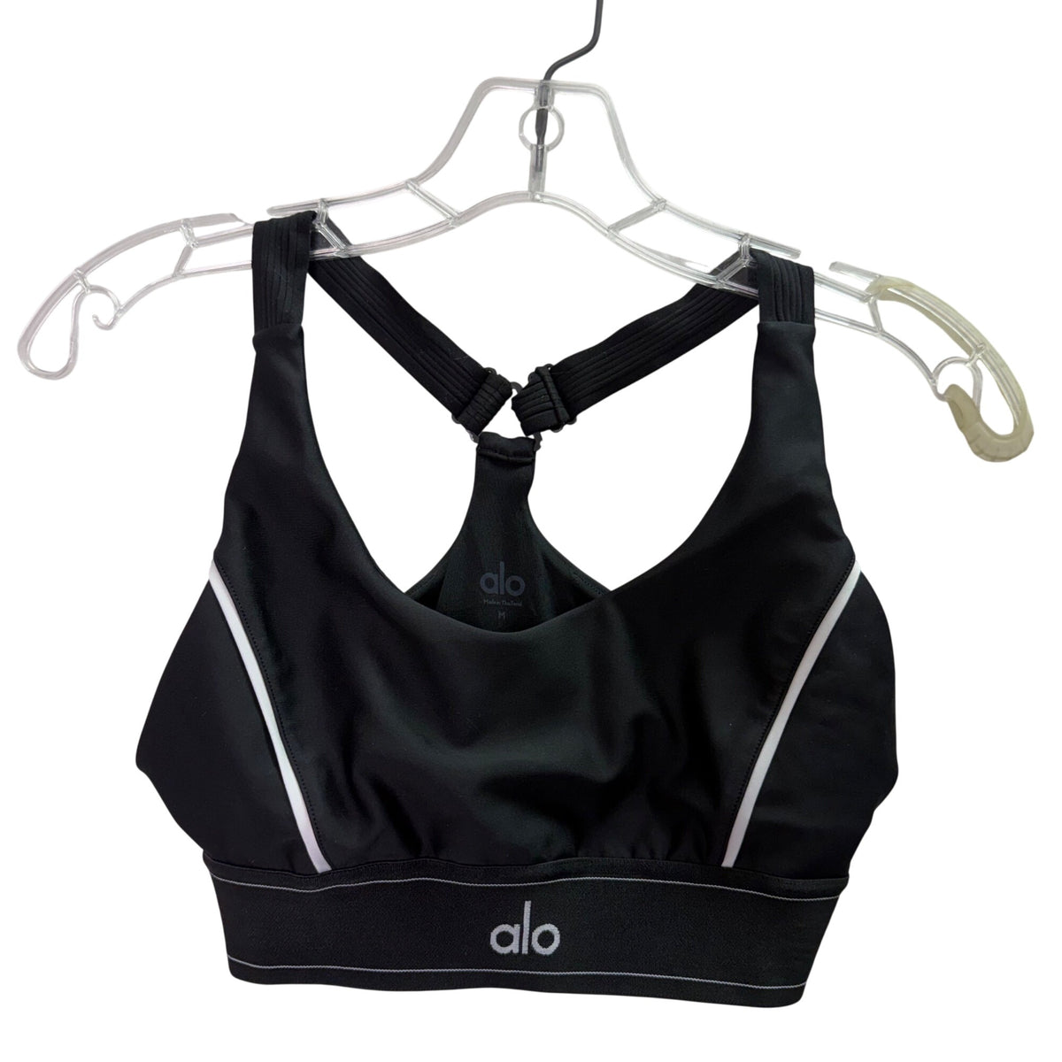 Alo Women’s Black Nylon Blend Racerback Sports Bra Size M Activewear Athleisure