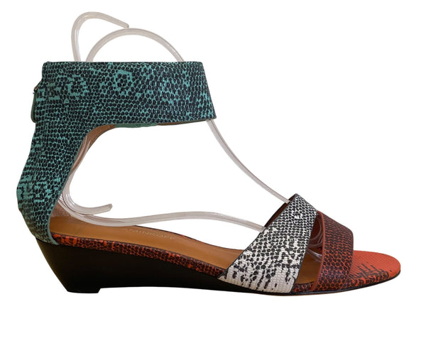 Rebecca Minkoff Multicolor Embossed Leather Back Zipper Wedge Sandals Size 8.5M